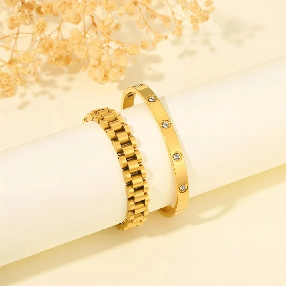 Anthropologie Gold Crystal Bracelet Duo Set